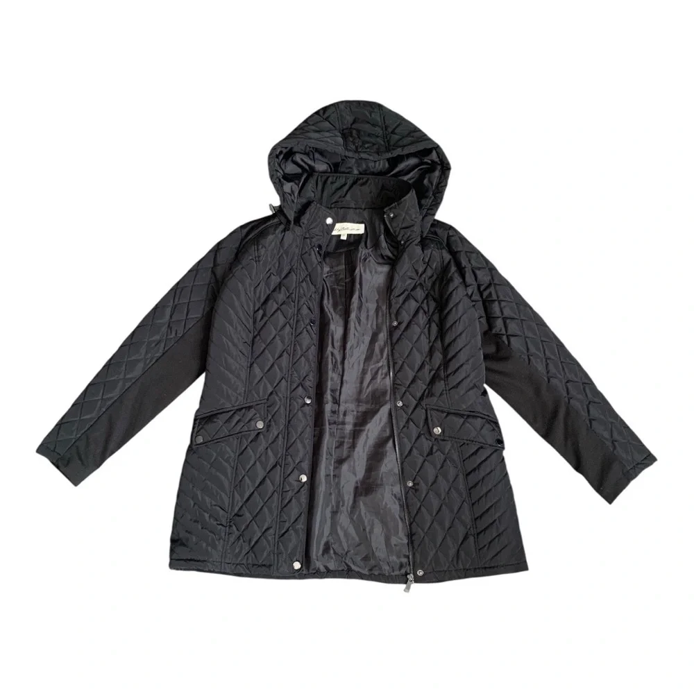 ▪️Sebby Collection Black Quilted Jacket with Detachable Hood▪️ - Picture 6 of 9